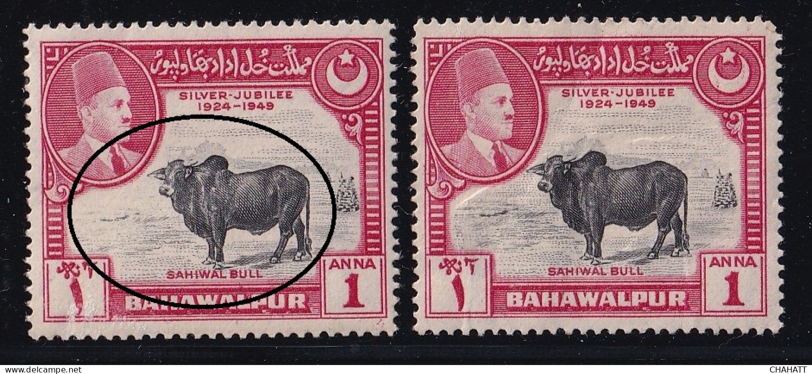 WILDLIFE- SAHIWAL BULL- COLOR VARIETY - BAHAWALPUR - PREDECIMAL- ONE ANNA- INDIAN FEUDATORY STATES-  H2-27 - Bahawalpur