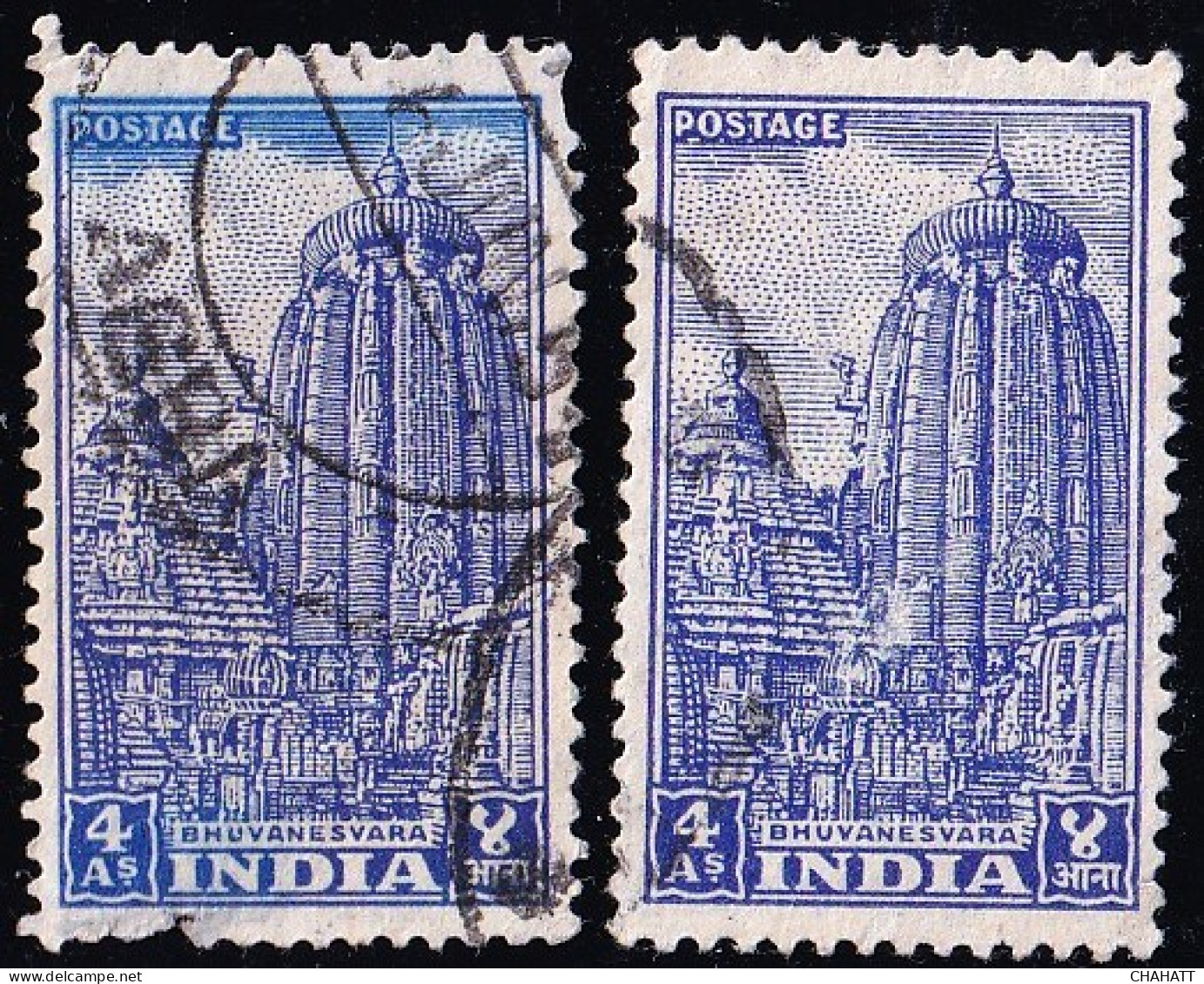 INDIA-1949-PRE DECIMAL- 4 ANNAS- ARCHAEOLOGICAL MONUMENTS SERIES- LINGARAJ TEMPLE- COLOR VARIETY-FU- H2-23 - Used Stamps