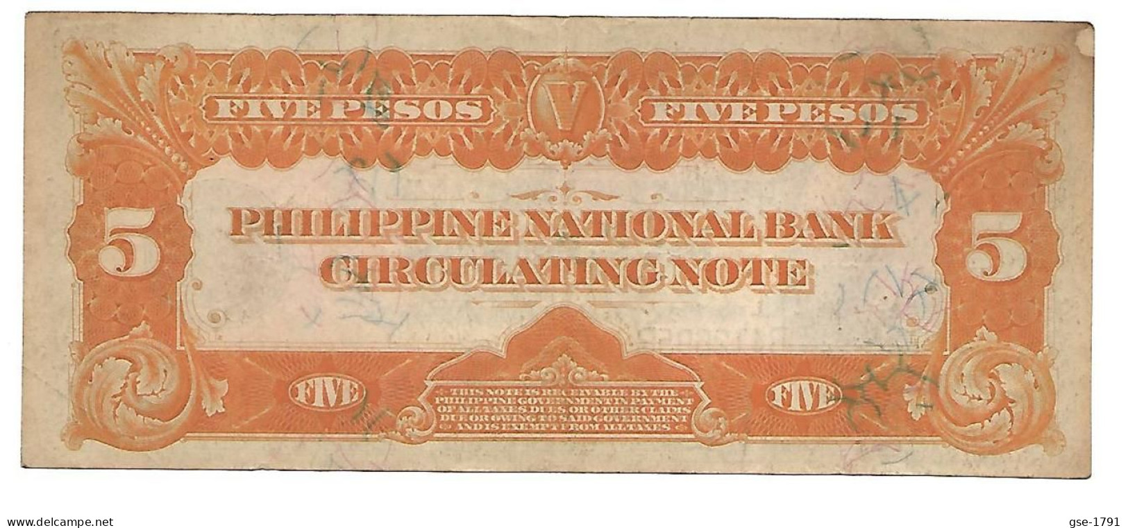 PHILIPPINES 5 Piso #53  Série De 1921 Mc KINLEY    , TTB+ - Philippines