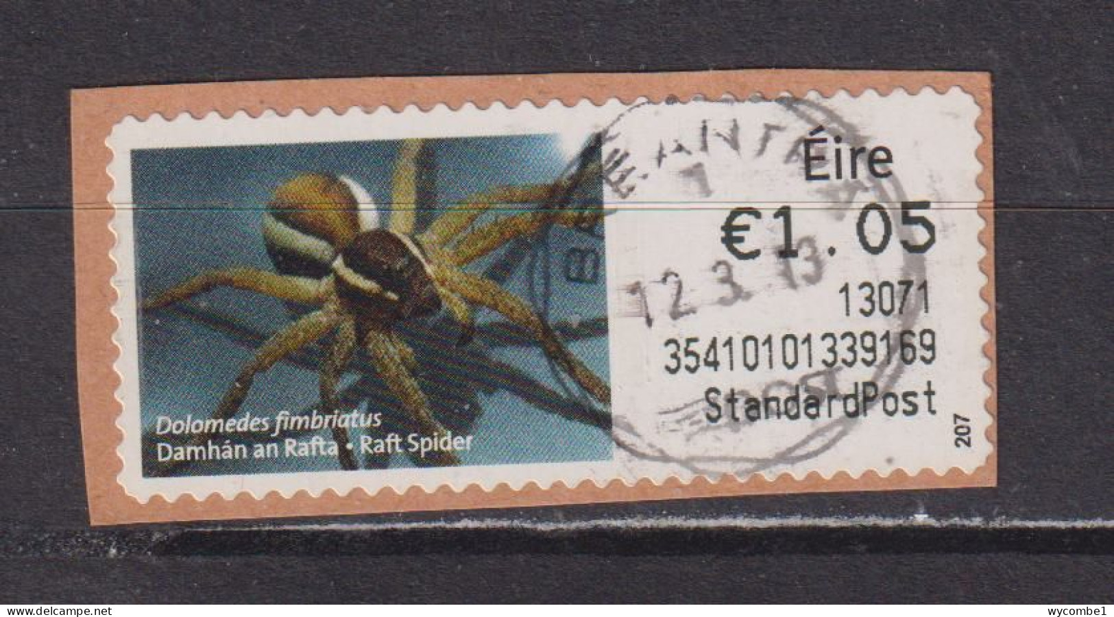 IRELAND  -  2012 Raft Spider SOAR (Stamp On A Roll)  CDS  Used On Piece As Scan - Usados