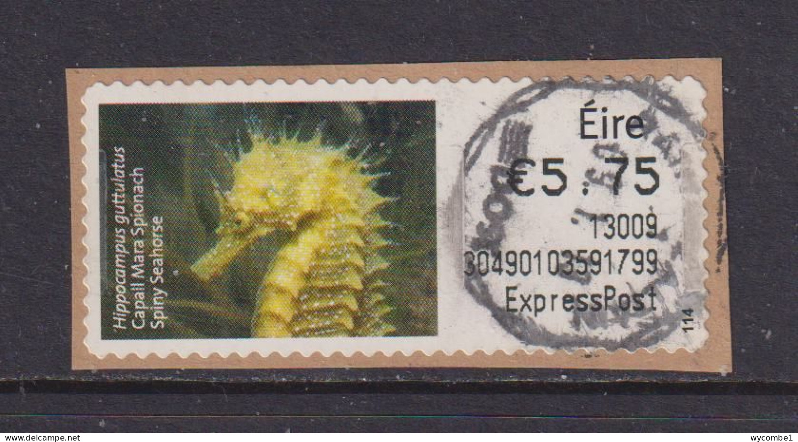 IRELAND  -  2012 Spiny Seahorse SOAR (Stamp On A Roll)  CDS  Used On Piece As Scan - Used Stamps