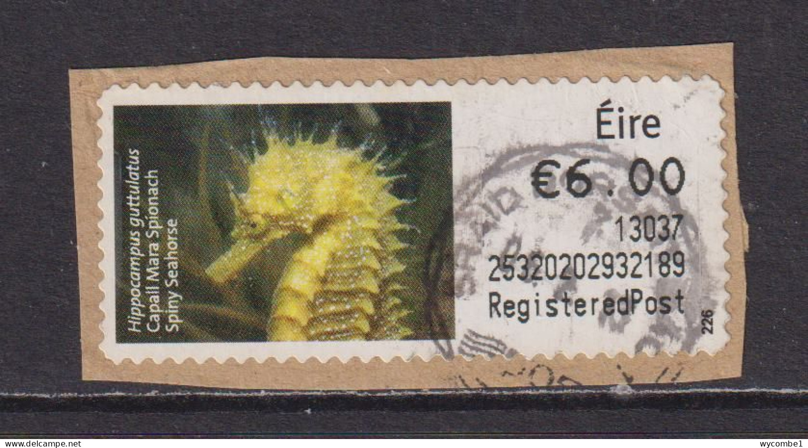 IRELAND  -  2012 Spiny Seahorse SOAR (Stamp On A Roll)  CDS  Used On Piece As Scan - Usados