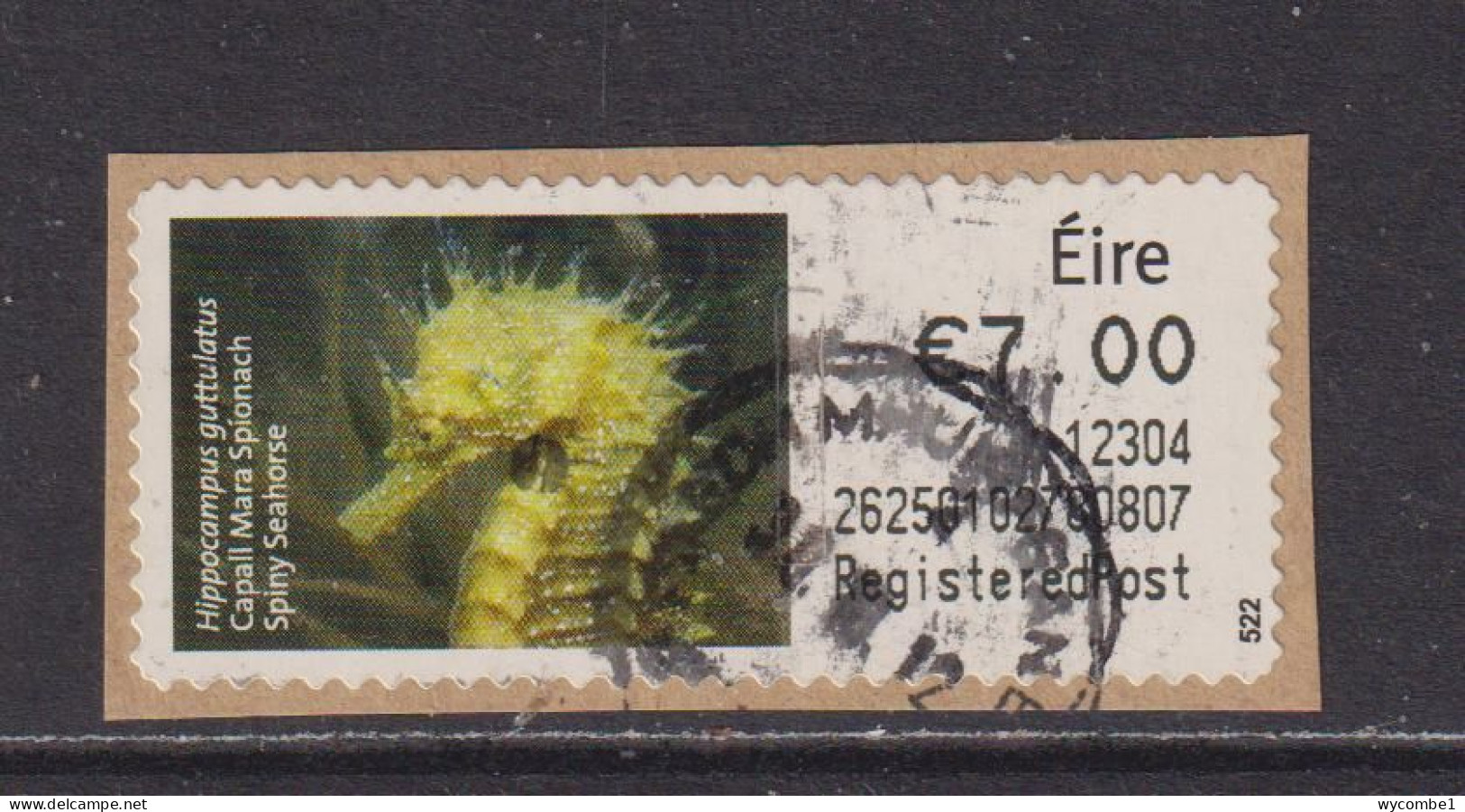 IRELAND  -  2012 Spiny Seahorse SOAR (Stamp On A Roll)  CDS  Used On Piece As Scan - Usados