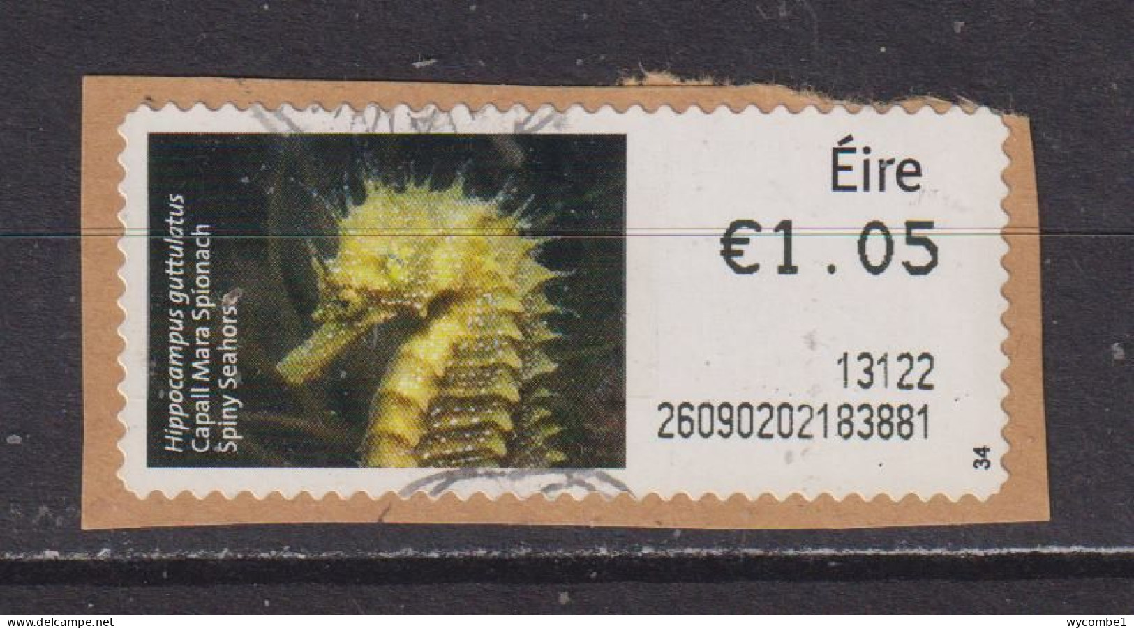 IRELAND  -  2012 Spiny Seahorse SOAR (Stamp On A Roll)  CDS  Used On Piece As Scan - Oblitérés