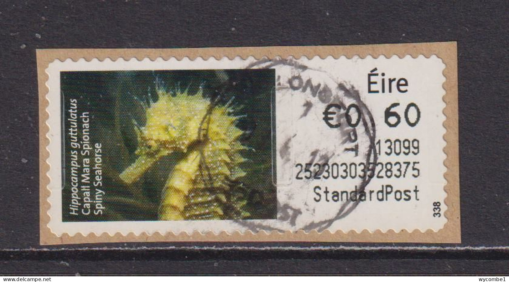 IRELAND  -  2012 Spiny Seahorse SOAR (Stamp On A Roll)  CDS  Used On Piece As Scan - Usados