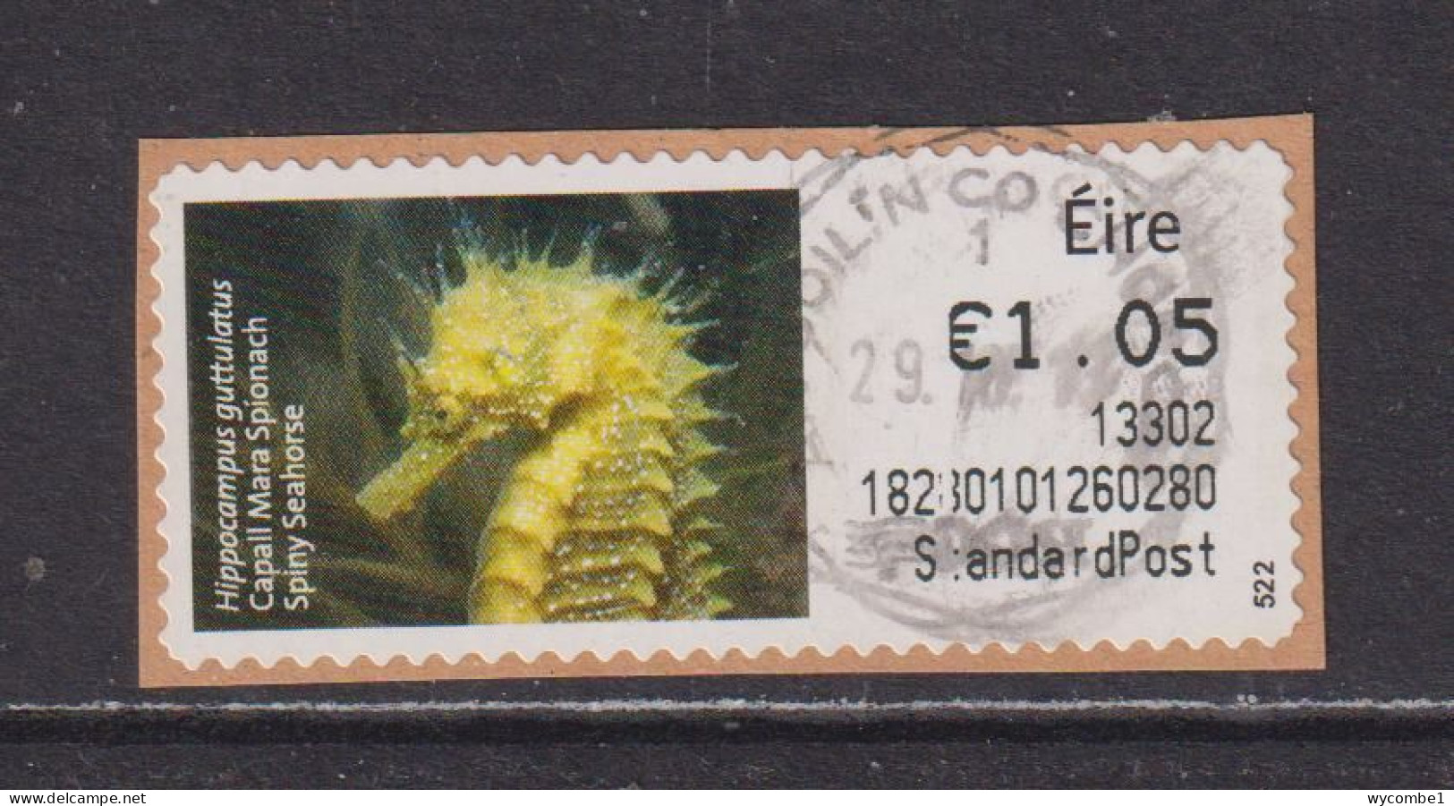 IRELAND  -  2012 Spiny Seahorse SOAR (Stamp On A Roll)  CDS  Used On Piece As Scan - Oblitérés