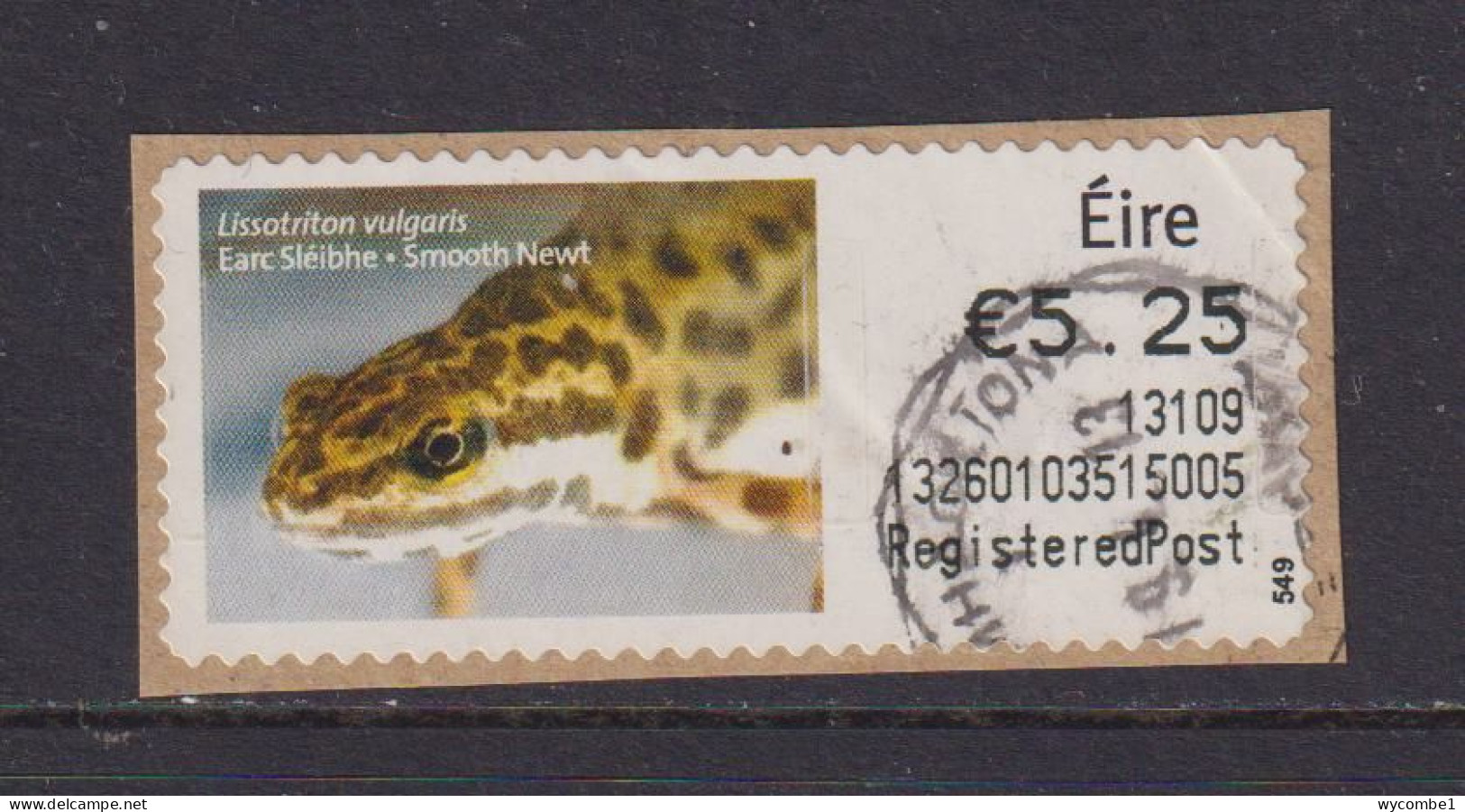 IRELAND  -  2012 Smooth Newt SOAR (Stamp On A Roll)  CDS  Used On Piece As Scan - Used Stamps