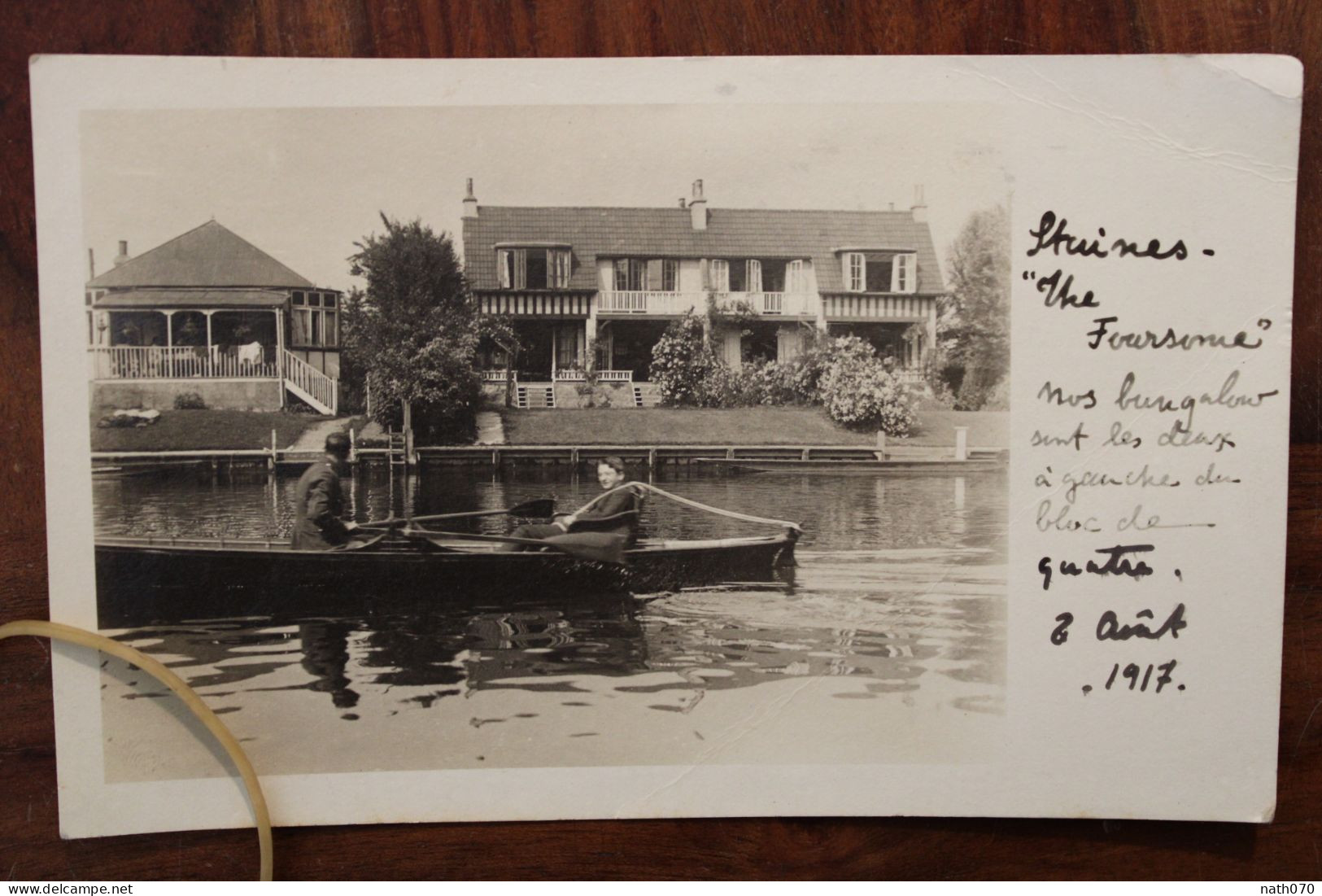 1917 Carte Photo Cpa AK GB Staines Upon Thames The Foursome Boat Aviron France Cover - Otros & Sin Clasificación