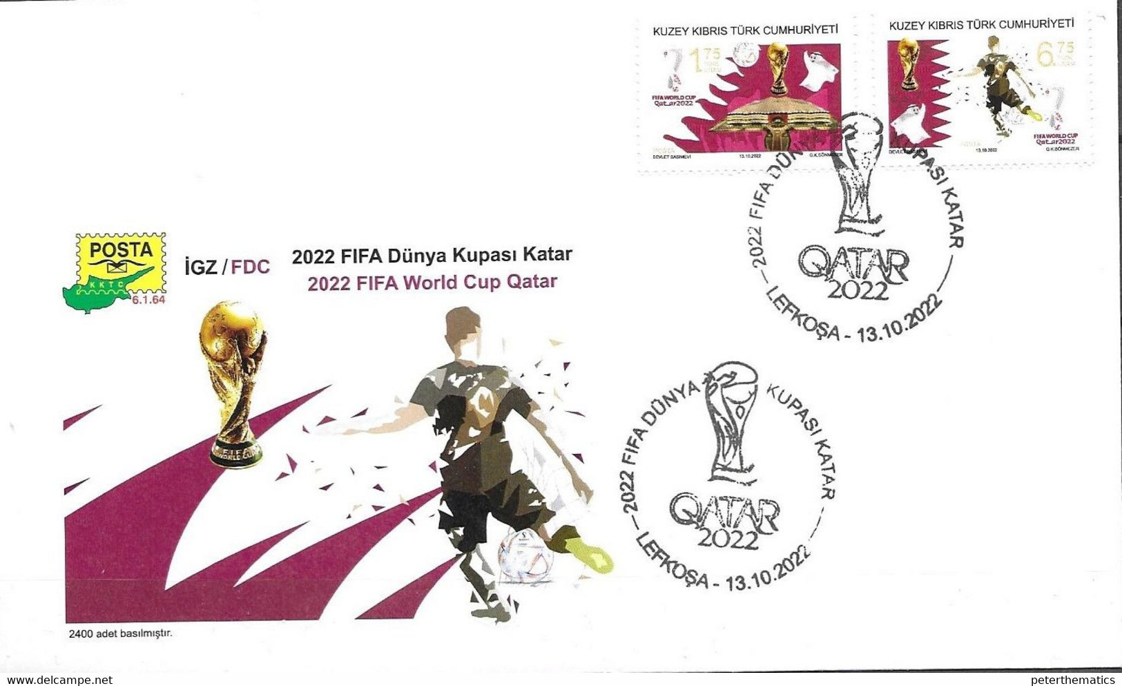 TURKISH CYPRUS, 2022, FDC, FOOTBALL, QATAR FOOTBALL WORLD CUP,2v On FDC - 2022 – Qatar