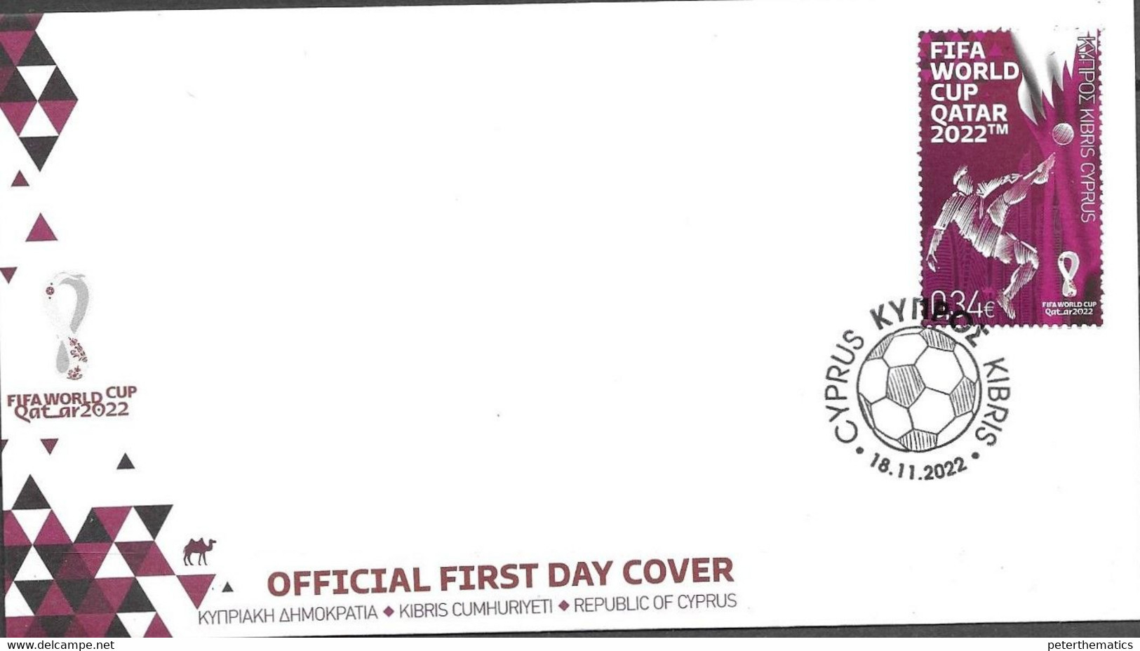 CYPRUS, 2022, FDC, FOOTBALL, QATAR FOOTBALL WORLD CUP,1v ON FDC - 2022 – Qatar