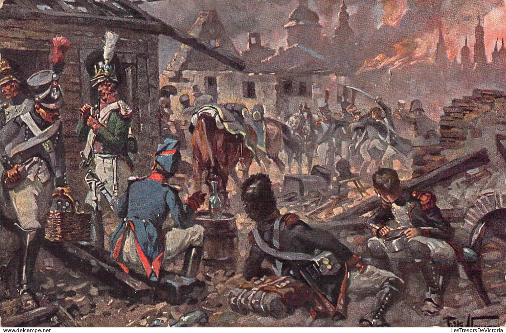 Napoléon - Episode De L'Incendie De Moscou - Illustration - Carte Postale Animée - Personnages Historiques