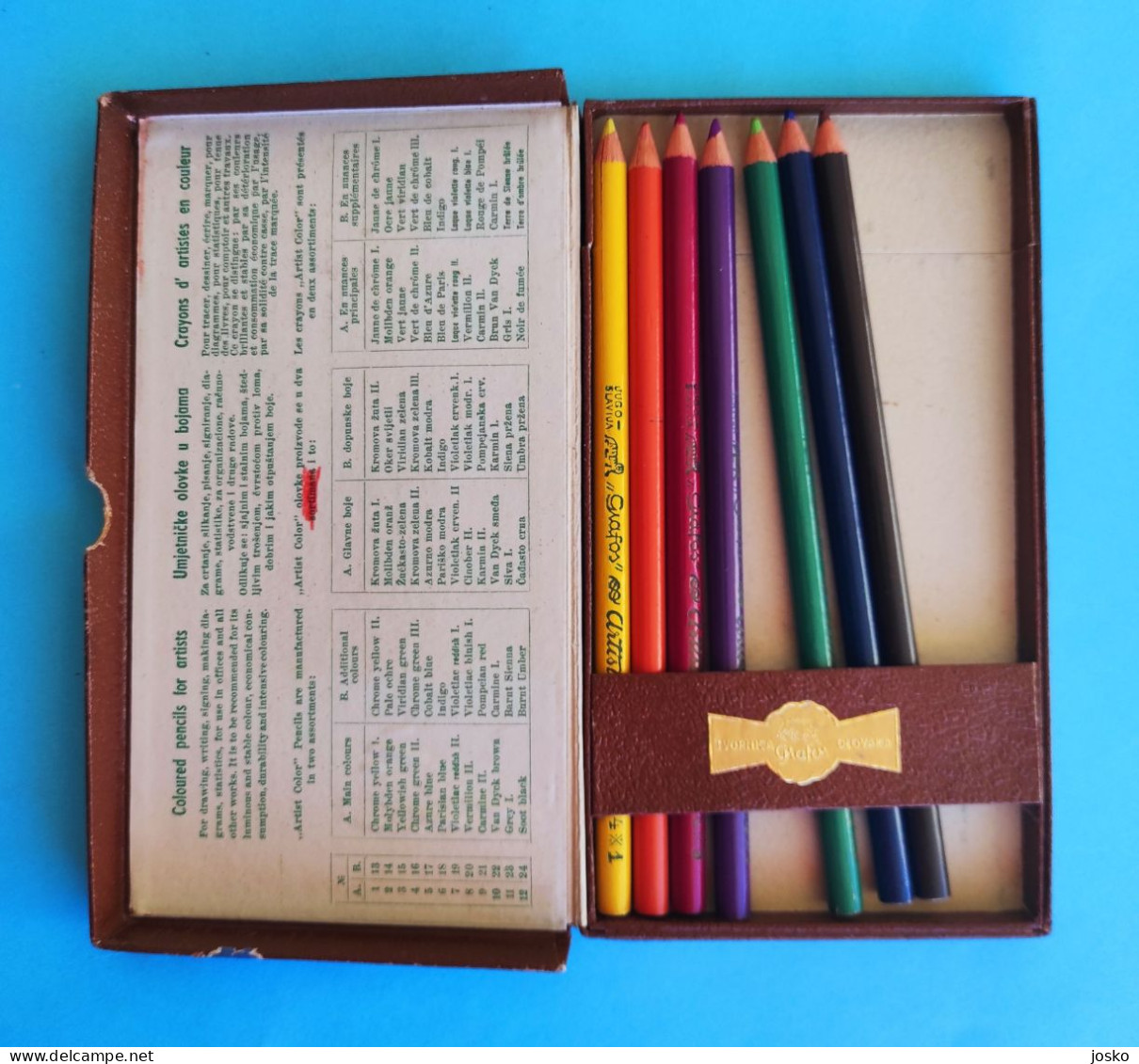 ARTIST COLOR - GRAFOS ZAGREB Croatia Ex Yugoslavia Lot Of Pencils In The Original Cardboard Box From 1950s * 7 Crayons - Federn