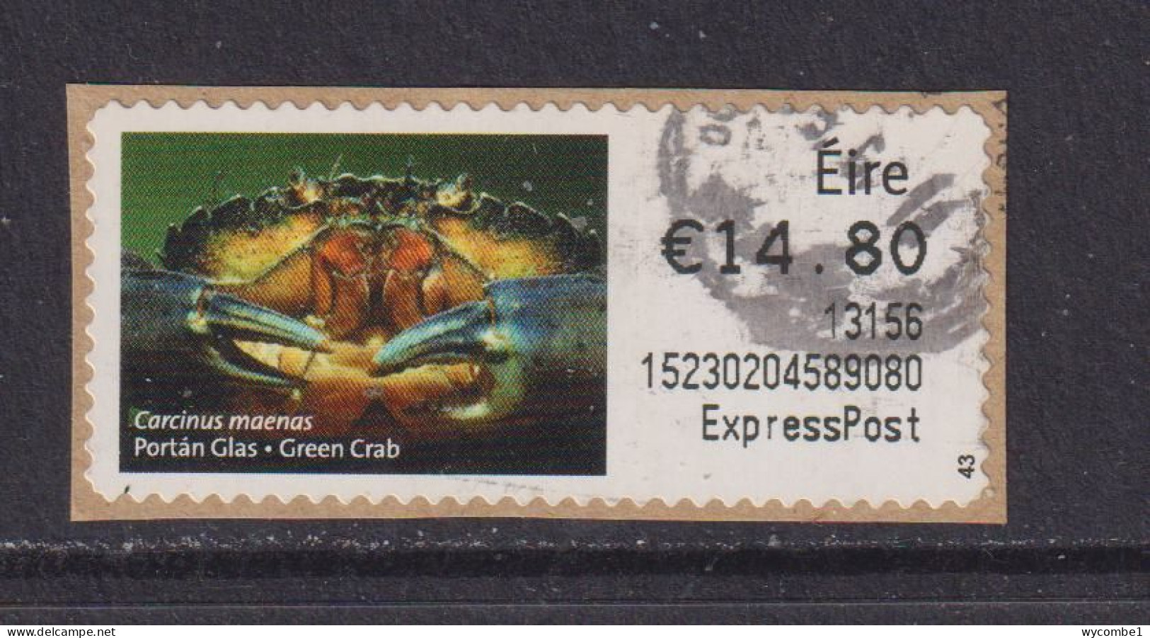 IRELAND  -  2012 Green Crab SOAR (Stamp On A Roll)  CDS  Used On Piece As Scan - Gebraucht