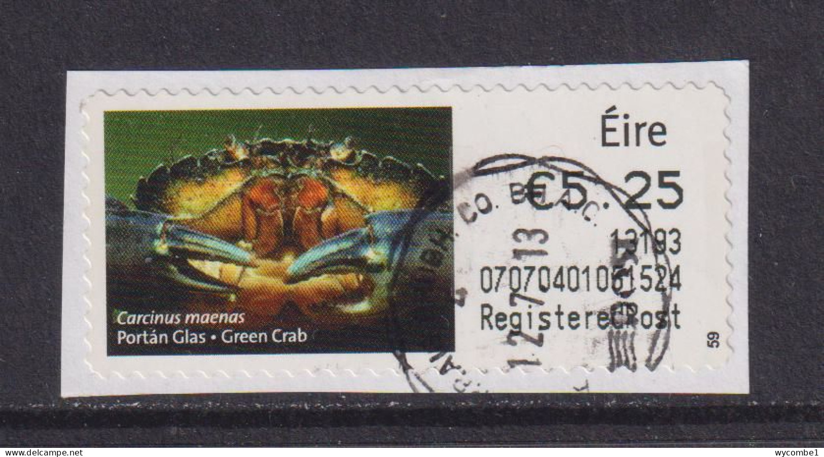 IRELAND  -  2012 Green Crab SOAR (Stamp On A Roll)  CDS  Used On Piece As Scan - Gebraucht