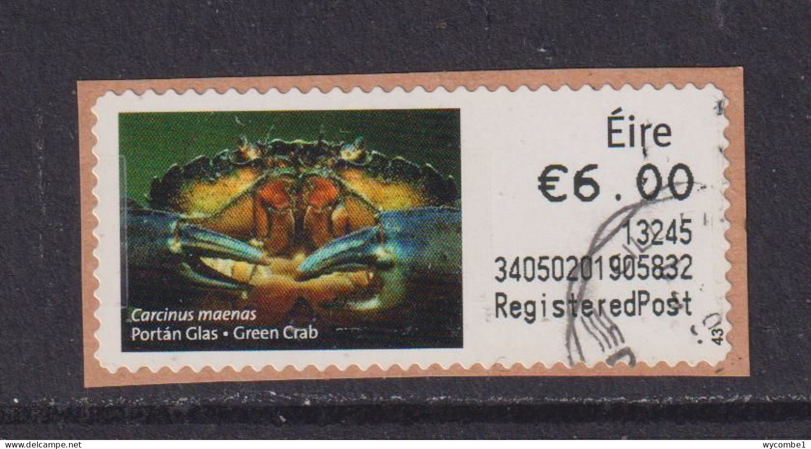 IRELAND  -  2012 Green Crab SOAR (Stamp On A Roll)  CDS  Used On Piece As Scan - Gebraucht