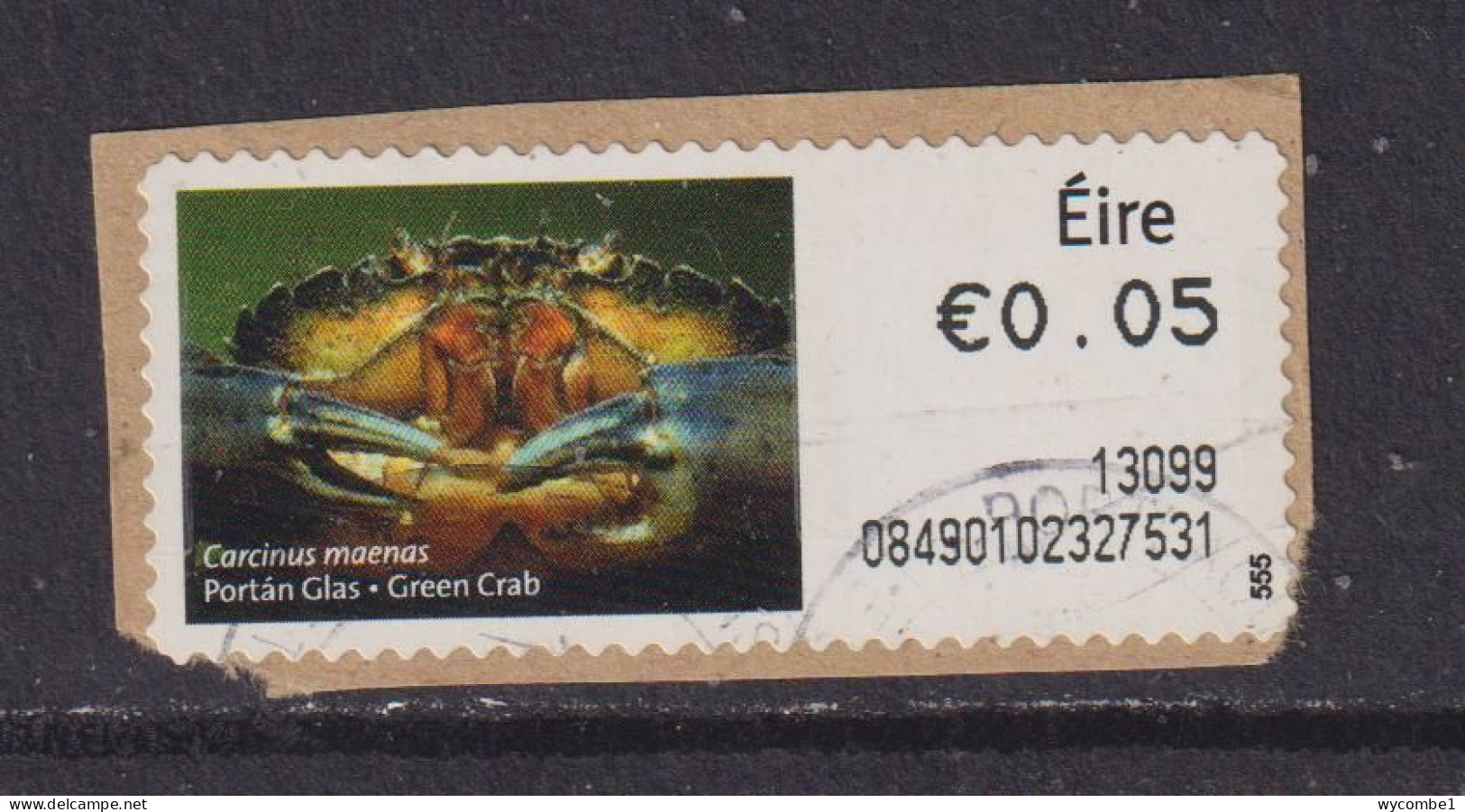 IRELAND  -  2012 Green Crab SOAR (Stamp On A Roll)  CDS  Used On Piece As Scan - Oblitérés