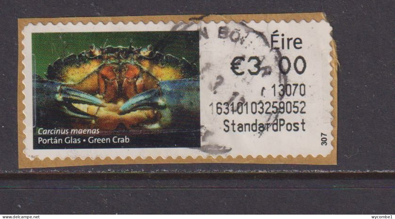 IRELAND  -  2012 Green Crab SOAR (Stamp On A Roll)  CDS  Used On Piece As Scan - Gebraucht