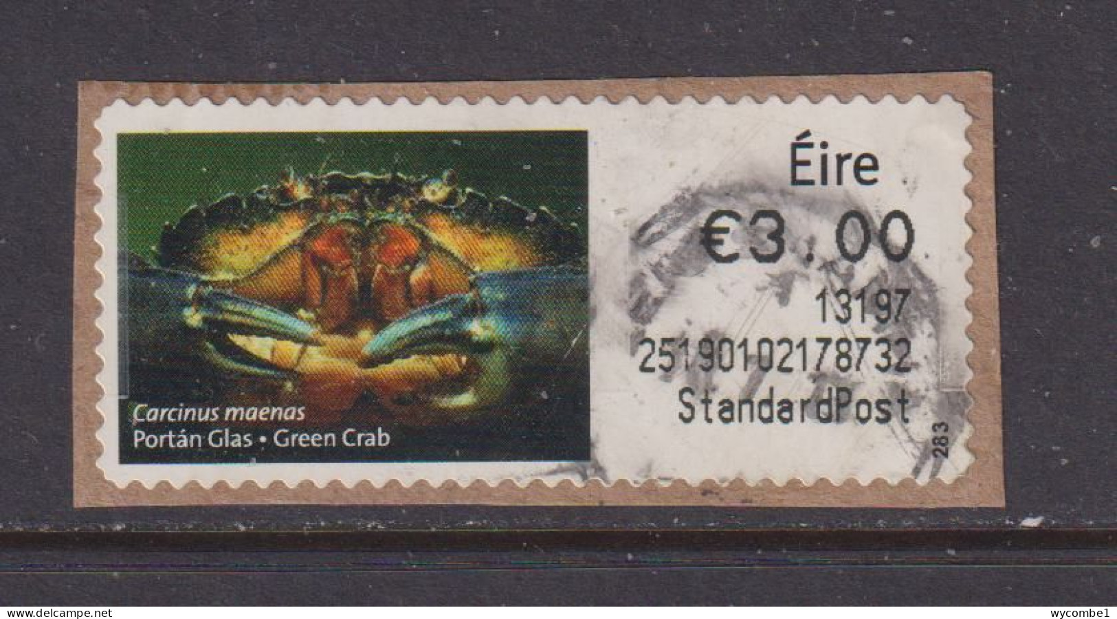 IRELAND  -  2012 Green Crab SOAR (Stamp On A Roll)  CDS  Used On Piece As Scan - Gebraucht