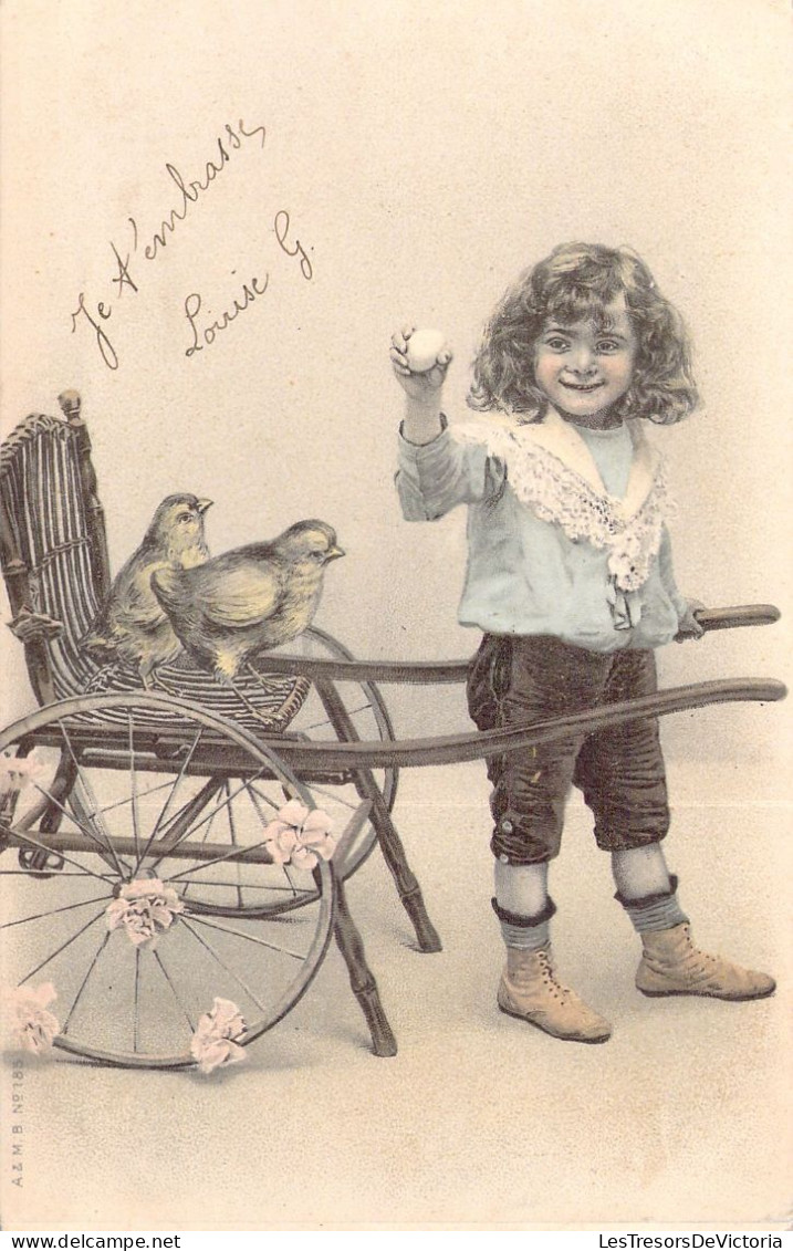 Pâques - Cartes Viennoise - Enfant Charrette Et Poussins - Illustration - Carte Postale Animée - Easter