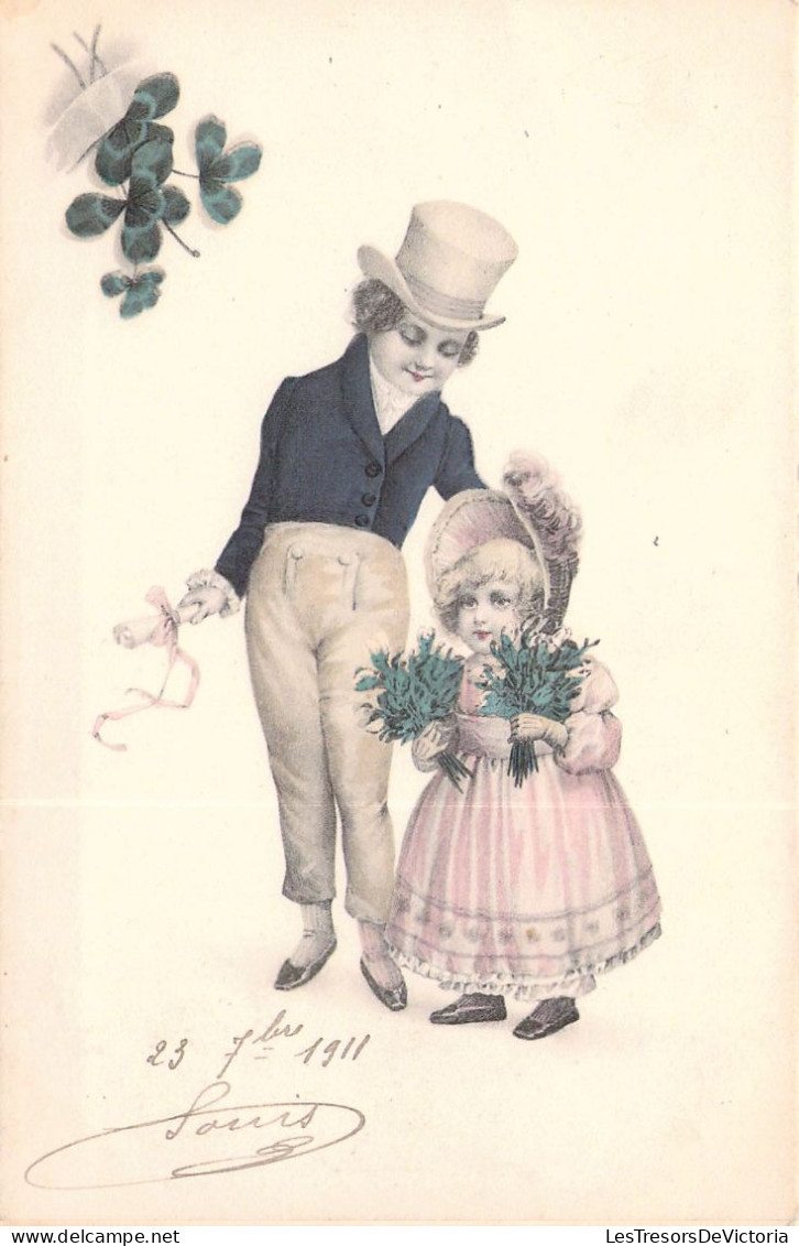 Cartes Viennoise - Une Enfant Et Bouquet De Fleurs - Illustration - Carte Postale Animée - Autres & Non Classés