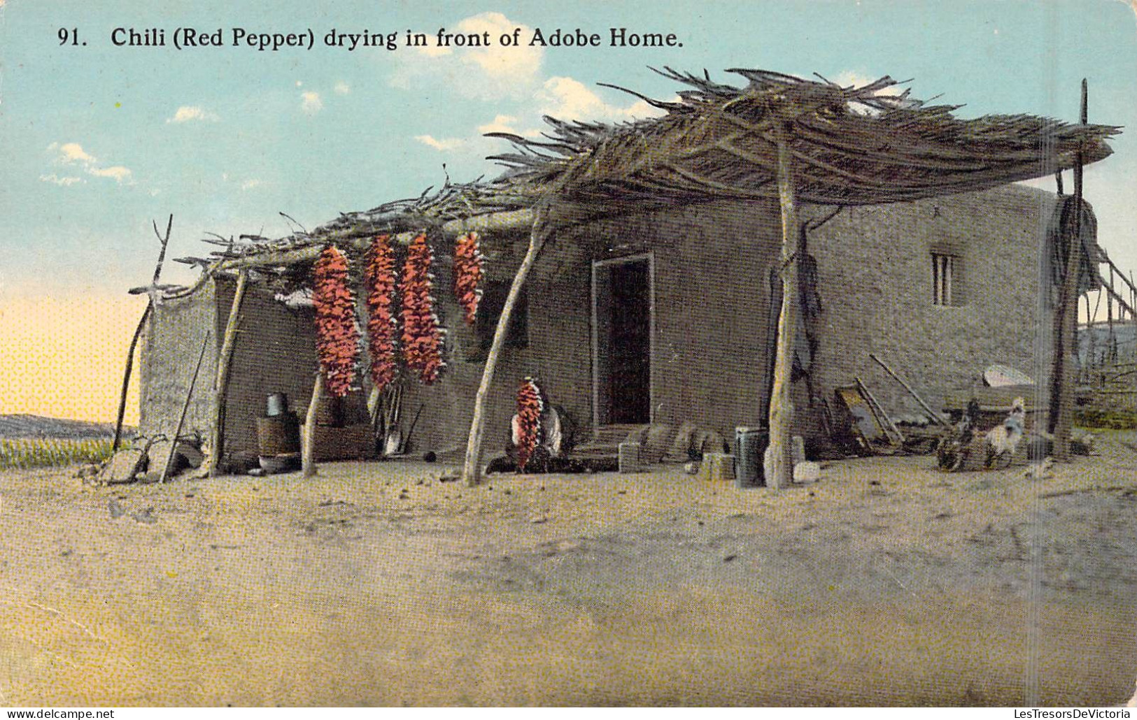 CHILI - ( Red Pepper ) Drying In Front Of Adobe Home - Carte Postale Ancienne - Chili