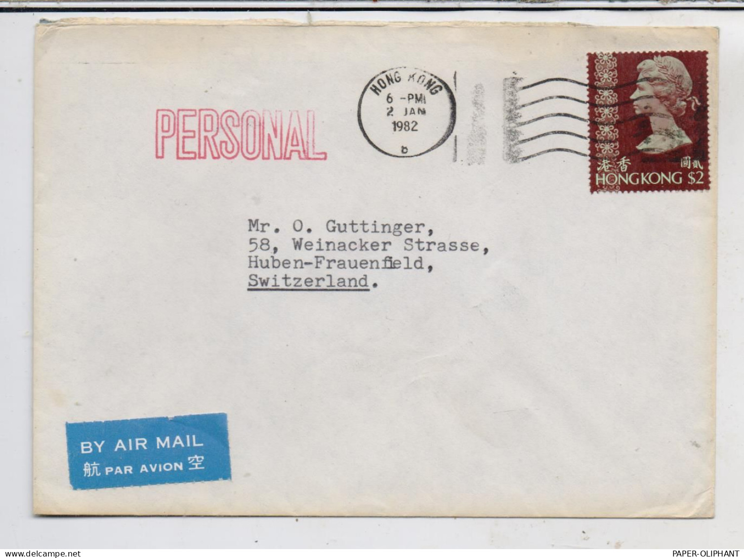 HONG KONG - 1982, 2 Dollar QE II, Air Mail Letter To Switzerland - Briefe U. Dokumente