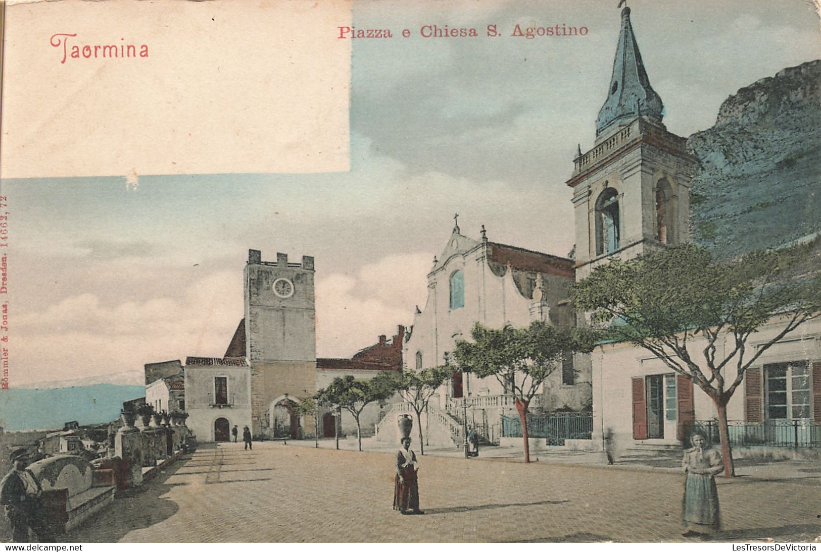 Italie - Taormina - Piazza E Chiesa S. Agostino - Rommier & Jonsa - Colorisé - Animé - Clocher -  Carte Postale Ancienne - Messina