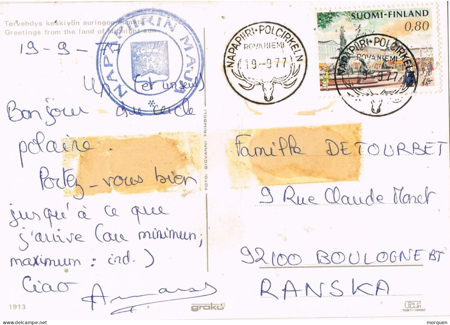 49652. Postal ROVANIEMI (Finland) 1977. CIRCULO Polar, Napapiiri, Polcirkel - Lettres & Documents