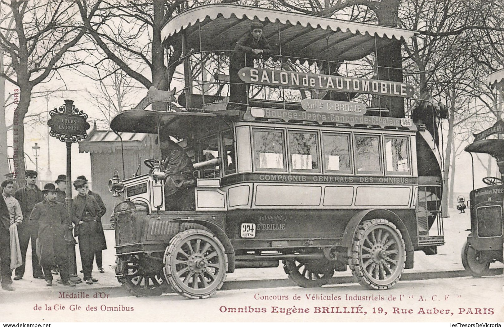 France - Paris - Médaille D'or De La Cie Des Omnibus - Omnibus Eugène Brillé - Salon De L'auto -  Carte Postale Ancienne - Transport Urbain En Surface