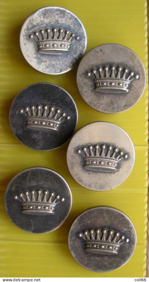 Noblesse 6 Boutons De Livrée Argentés Avec Couronne Comtale Old Buttons Supurieur ? France Diam 2.8 Cm - Boutons