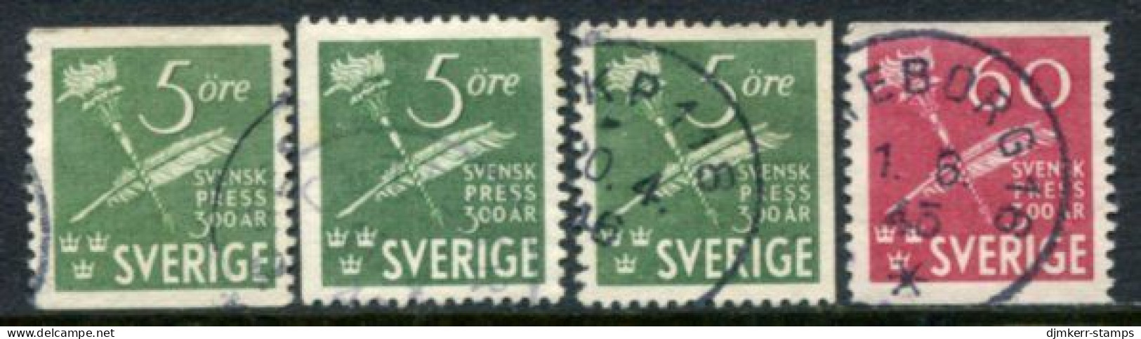 SWEDEN 1945 Tercentenary Of Daily Press Set Of 4 Used  Michel 312-13 - Gebraucht