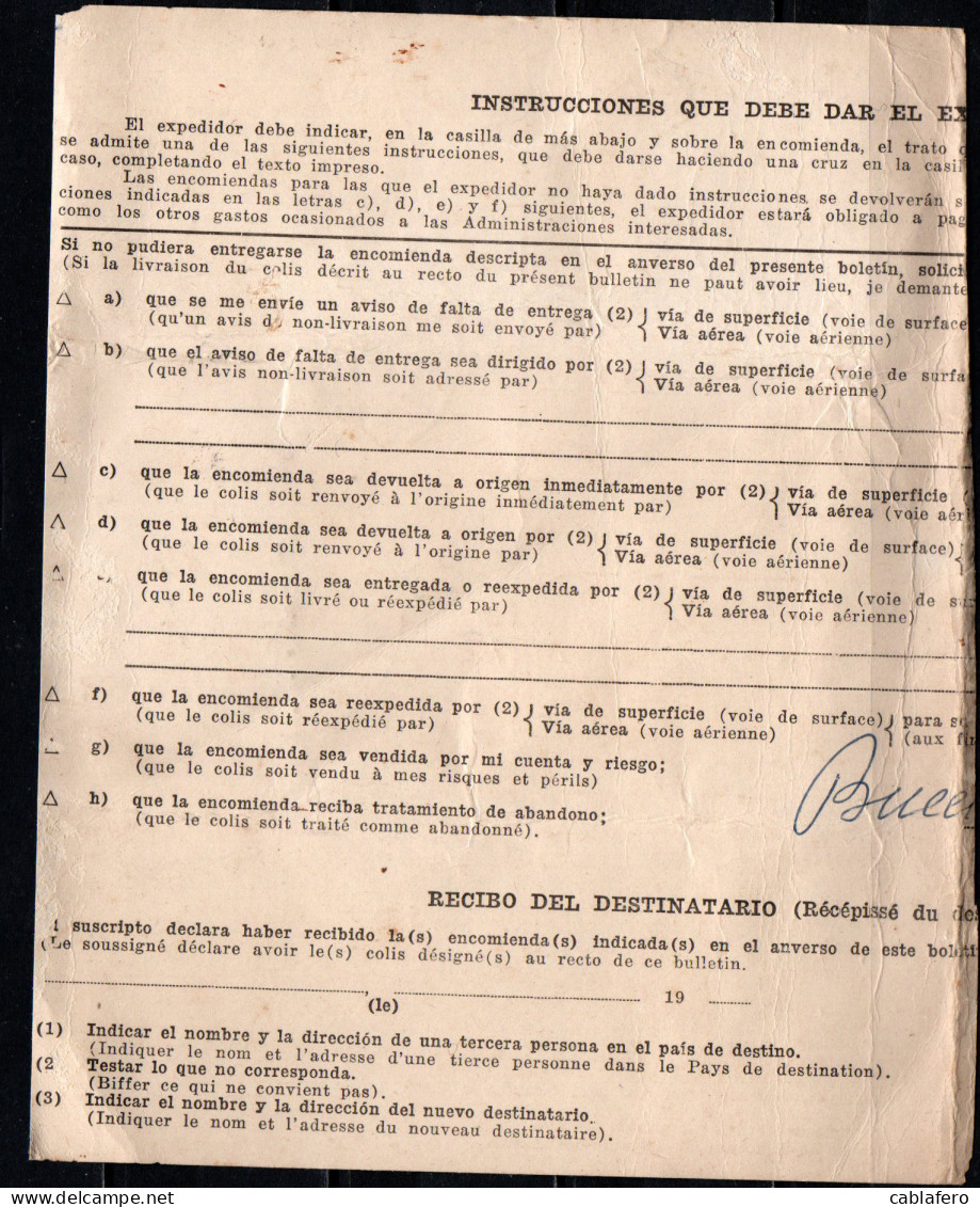 ARGENTINA -1968 - RICEVUTA DI SPEDIZIONE PACCO - Lettres & Documents