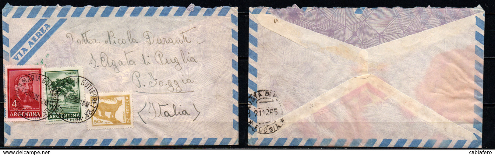 ARGENTINA - 14.12.1966 - BUSTA DA GUTIERREZ VERSO L'ITALIA (S. AGATA DI PUGLIA) - Lettres & Documents