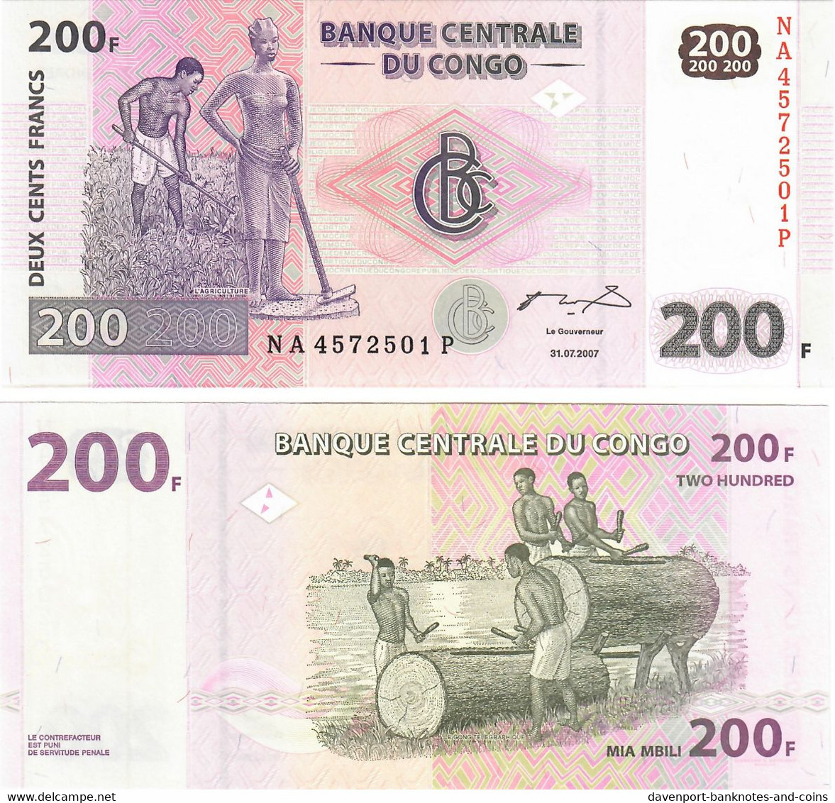 Congo (Democratic Rep) 10x 200 Francs 2007 UNC - Democratic Republic Of The Congo & Zaire