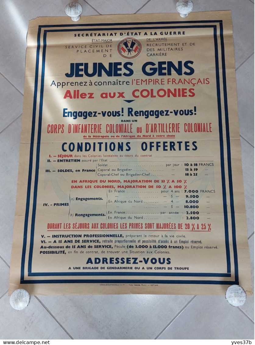 Affiche "JEUNES GENS, Allez Aux Colonies, Engagez-vous 1941"- 60x80 - TTB - Plakate