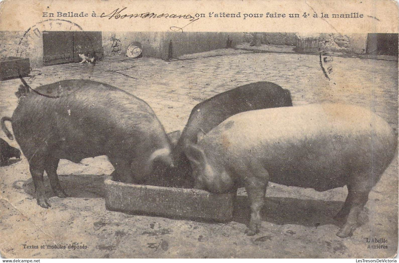 ANIMAUX - Balade A Montmorency On T'attend Pour Faire Un 4e à La Manille - Cochons - Carte Postale Ancienne - Pigs