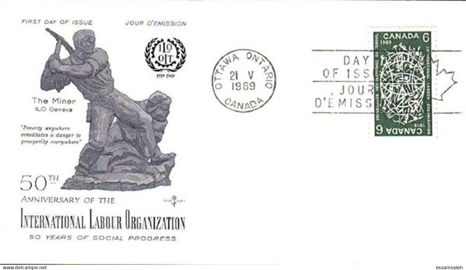 CAS71001 Canada 1969 FDC 50 Years ILO / First Day Cover - OIT