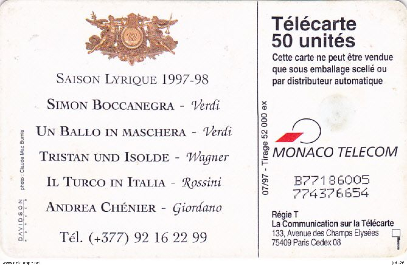 Monaco Phonecard Chip  - - - Opera De Monte Carlo - Monaco