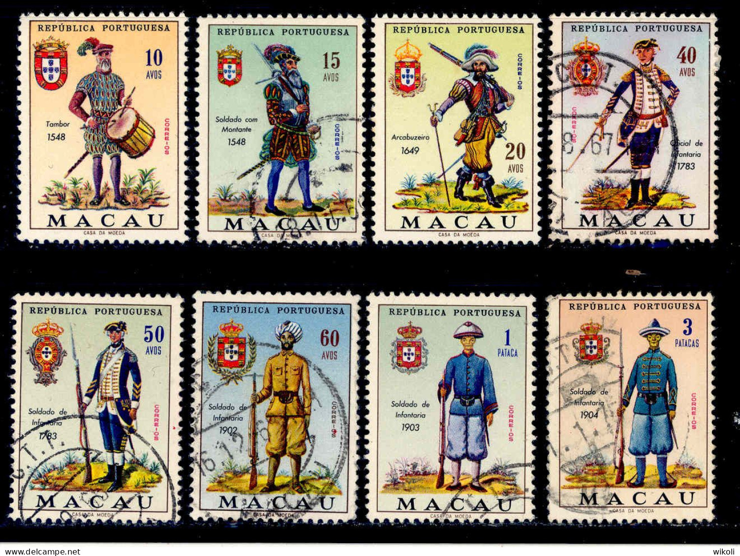 ! ! Macau - 1966 Soldiers Military Uniforms (Complete Set) - Af. 407 To 414 - Used - Gebraucht