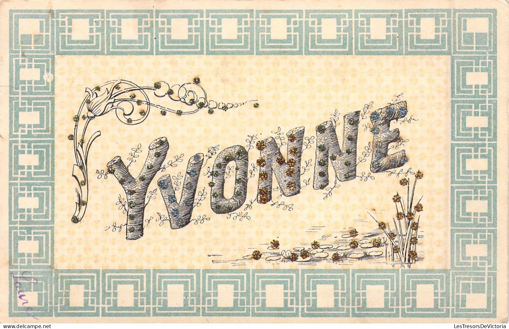Prénoms - Yvonne - Fleurs  - Carte Postale Ancienne - Nomi