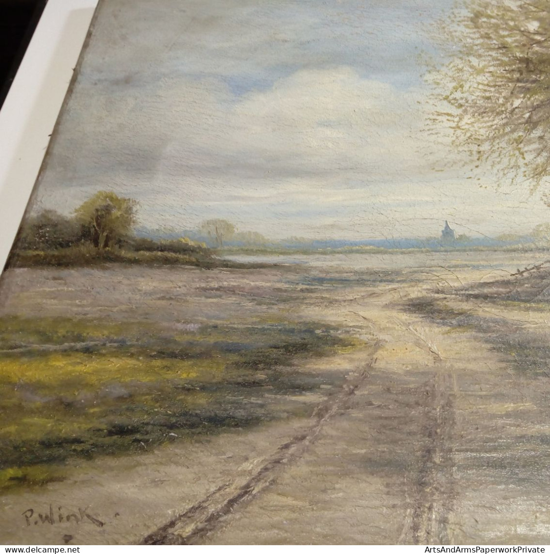 Paysage Avec L'horizon D'un Village En Arrière-plan/ Landscape With Skyline Of Village In Background, P. Wink, 1940s - Huiles