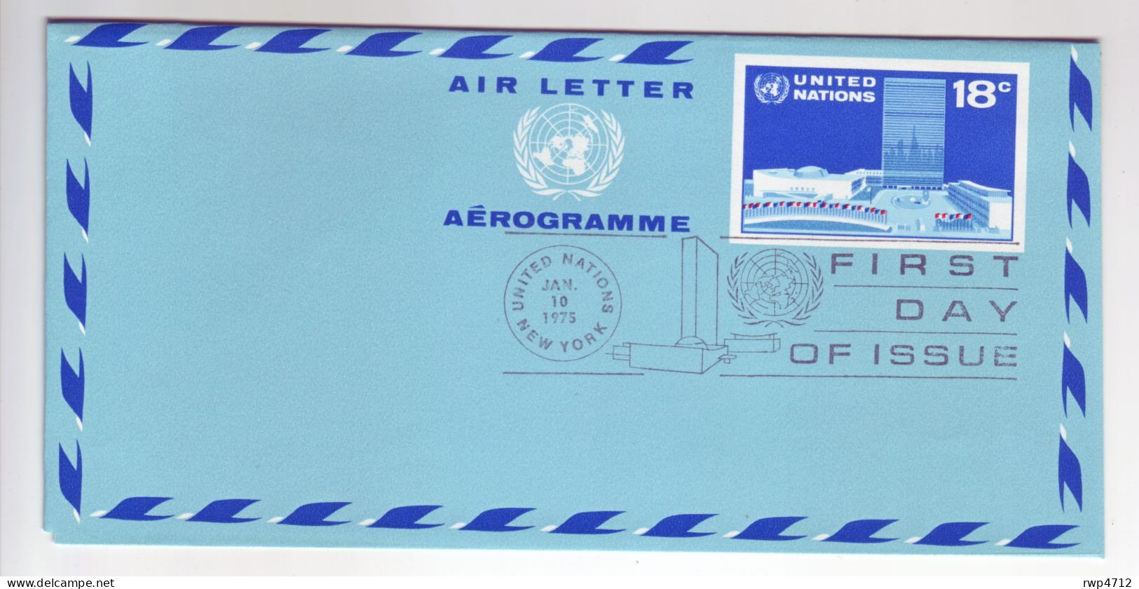 UNO-New York    Aerogramme  18c   First Day - Poste Aérienne