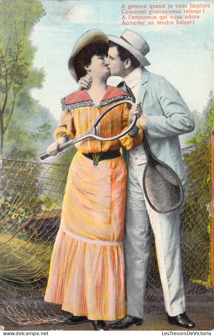 FANTAISIE - Couple - Homme - Femme - Raquettes De Tennis - Carte Postale Ancienne - Autres & Non Classés