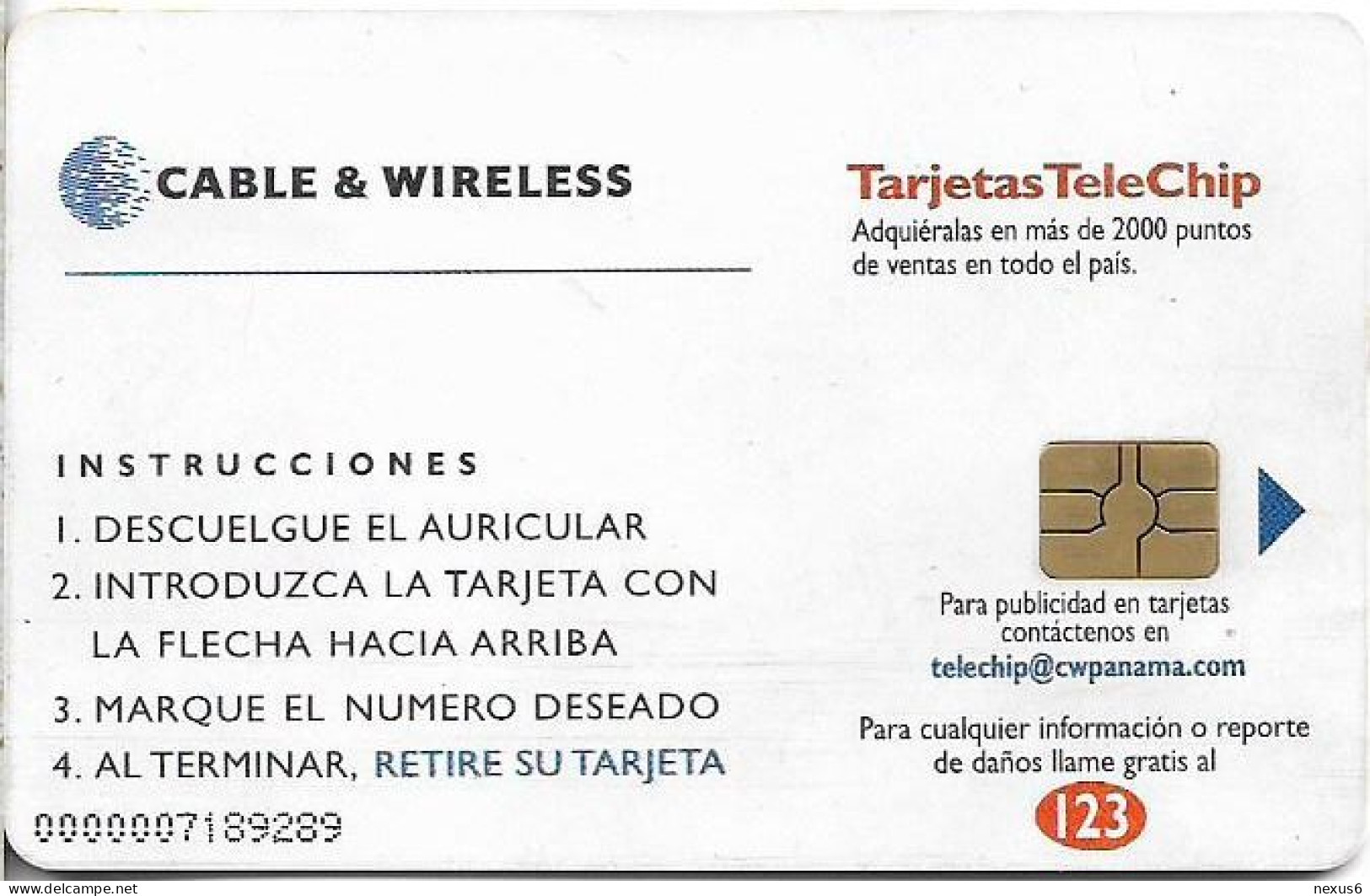 Panama - C&W (Chip) - Tarjetas TeleChip, Muy Fácil De Usar!, Gem5 Red, 2000, 3Bs, Used - Panamá