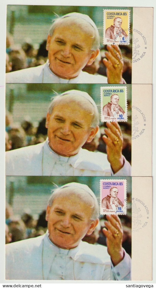 COSTA RICA John Paul !! - Juan Pablo !I 3 Postal Cards FDPC March 1983 #391 - Costa Rica
