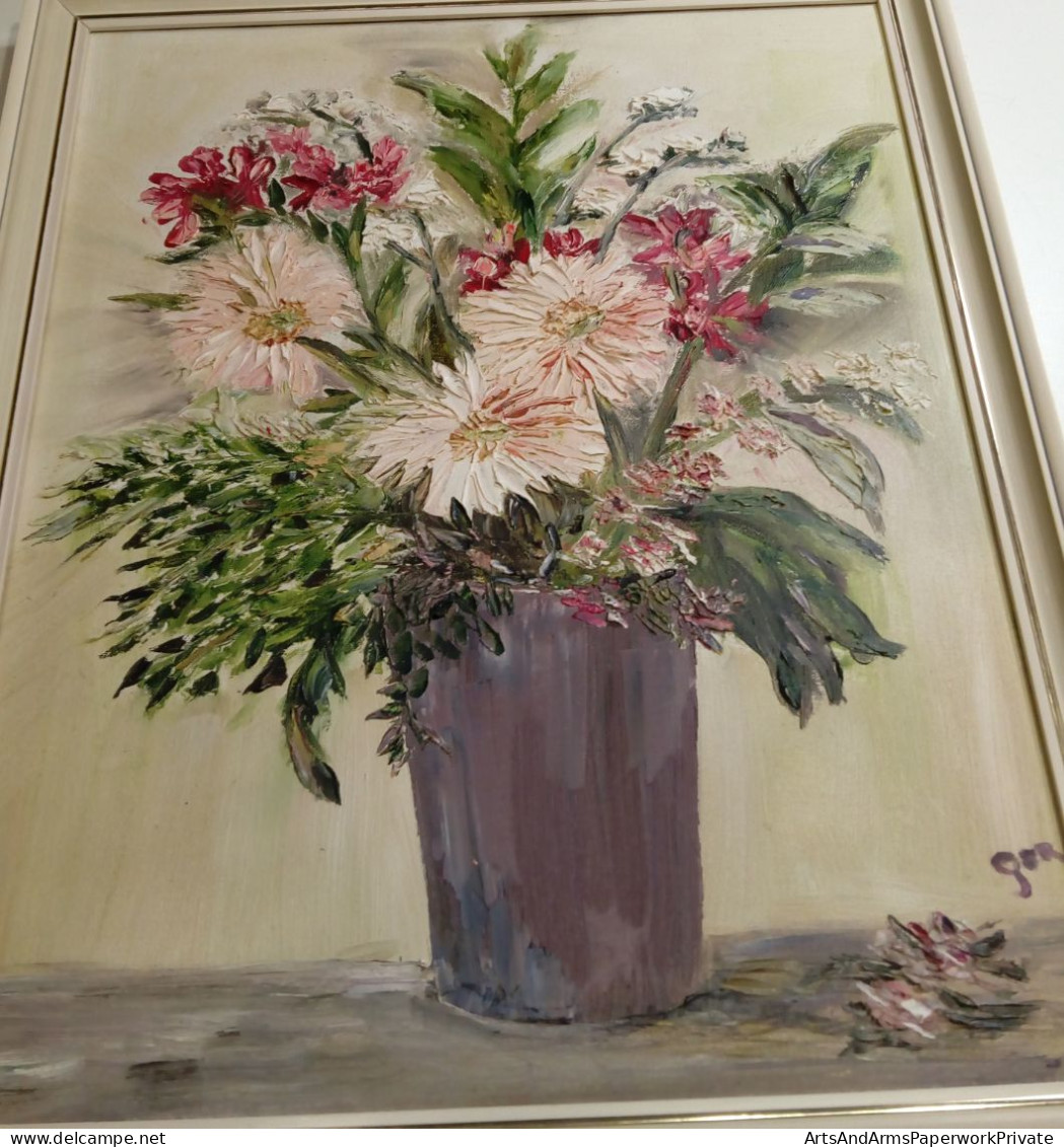 Nature Morte : Fleurs Séchées Dans Un Vase/ Still Life: Dried-out Flowers In Vase - Huiles