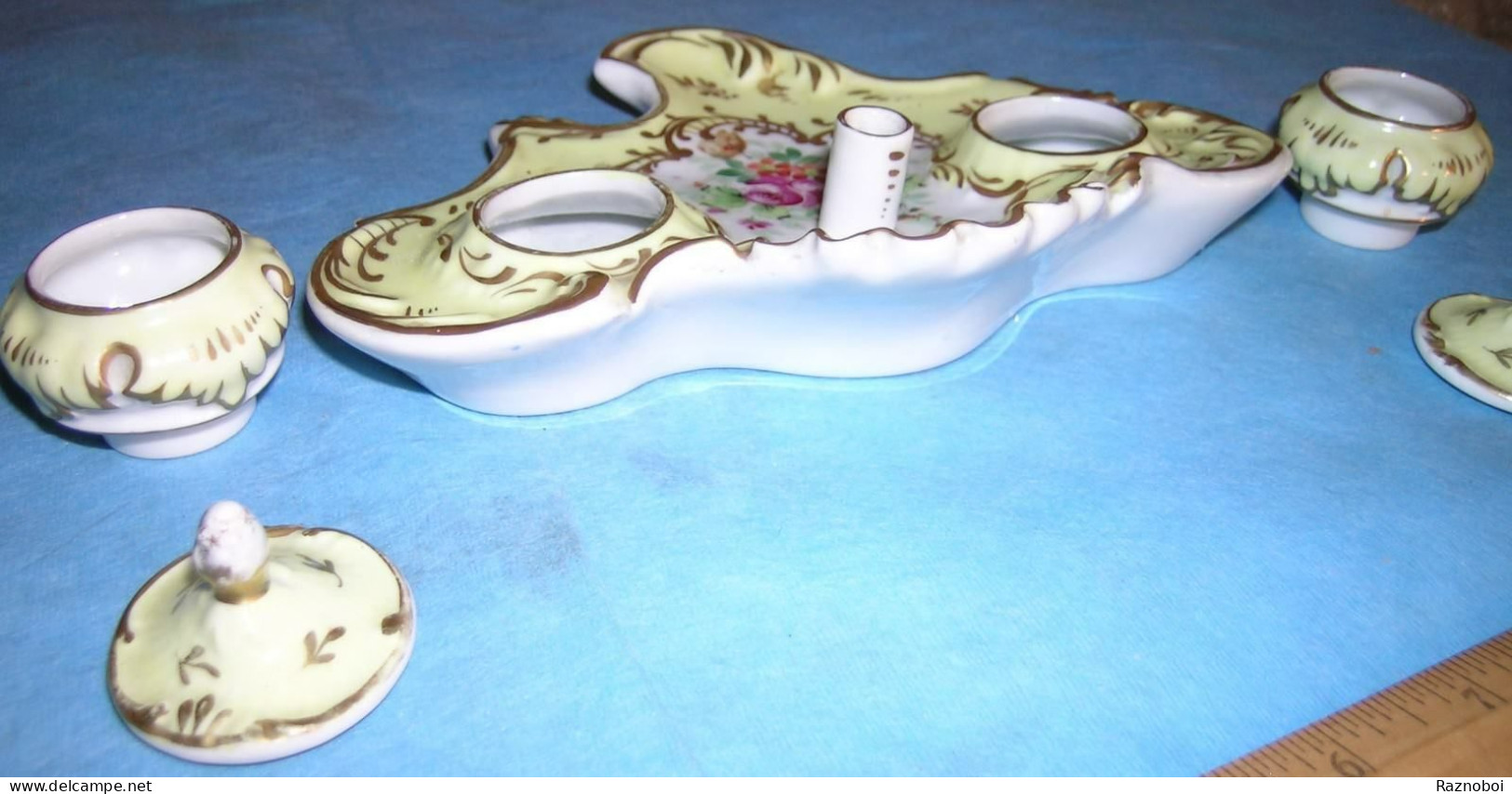 French Art Nouveau Porcelain Inkwell Set Circa 1900 - Encriers