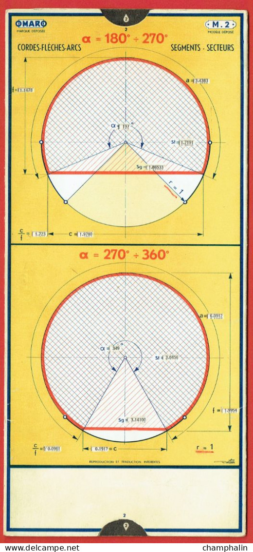 Abaque Omaro - Réglette De Calcul Cordes Flèches Arcs Segments Secteurs - Modèle M.2 - Edition 1936 - Otros & Sin Clasificación