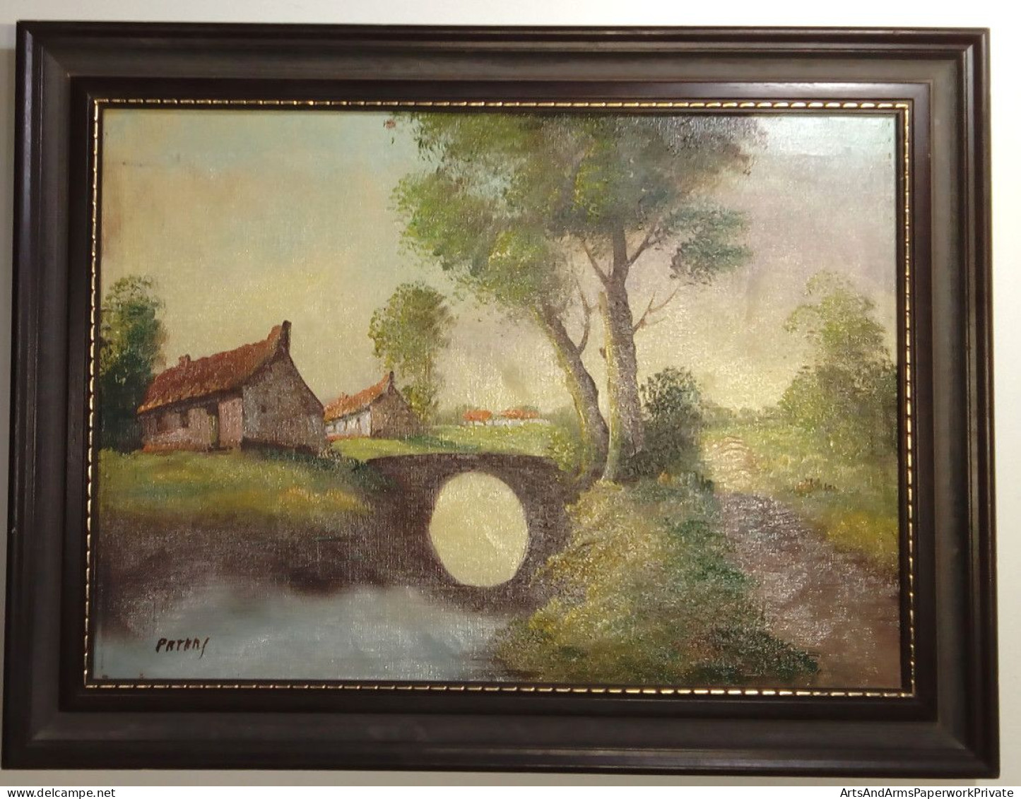 Paysage Avec Maisons, Pont Et Arbres/ Landscape With Houses, Bridge And Trees, Peters - Huiles