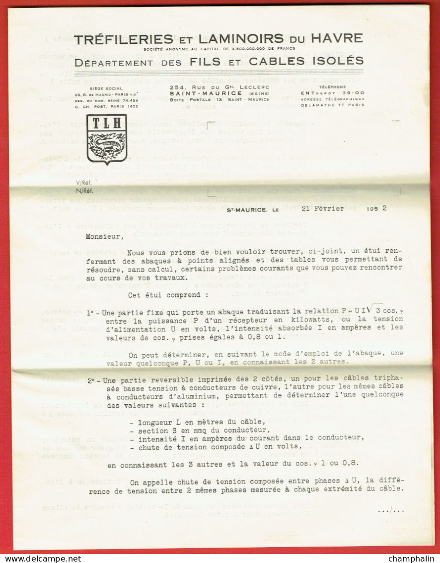 Abaque TLH - Réglette Calcul Câbles Triphasés Basse Tension Cuivre Aluminium - 1952 - Tréfileries & Laminoirs Du Havre - Other & Unclassified